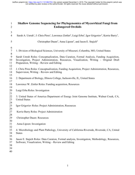 Shallow Genome Sequencing for Phylogenomics of Mycorrhizal Fungi from 2 Endangered Orchids 3 4 Sarah A