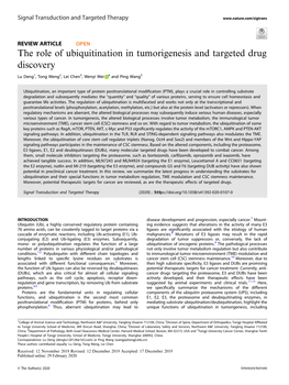 The Role of Ubiquitination in Tumorigenesis and Targeted Drug Discovery