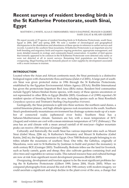 Recent Surveys of Resident Breeding Birds in the St Katherine Protectorate, South Sinai, Egypt