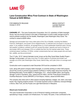 Lane Construction Wins First Contract in State of Washington Valued at $255 Million