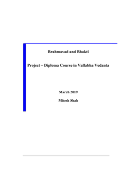 Brahmavad and Bhakti Project – Diploma Course in Vallabha Vedanta