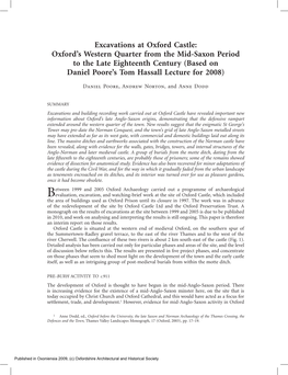 Excavations at Oxford Castle: Oxford’S Western Quarter from the Mid-Saxon Period to the Late Eighteenth Century (Based on Daniel Poore’S Tom Hassall Lecture for 2008)