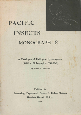 A Catalogue of Philippine Hymenoptera (With a Bibliography