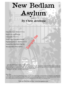 New Bedlam Asylum™ Version 1.0 by Chris Avellone