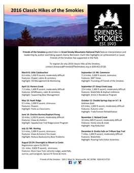 2016 Classic Hikes of the Smokies