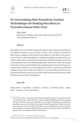 Feminist Methodologies for Studying Masculinity in Premodern Islamic Ethics Texts