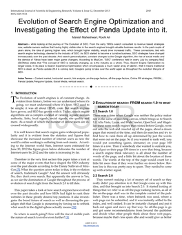 Evolution of Search Engine Optimization and Investigating the Effect of Panda Update Into It