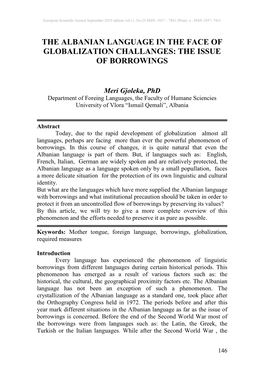 The Albanian Language in the Face of Globalization Challanges: the Issue of Borrowings