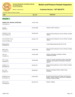 Boilers and Pressure Vessels Inspectors List- March 2021