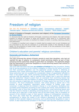 Factsheet – Freedom of Religion