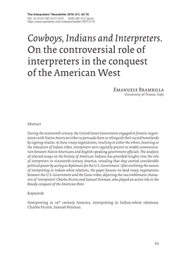 Cowboys, Indians and Interpreters. on the Controversial Role of Interpreters in the Conquest of the American West