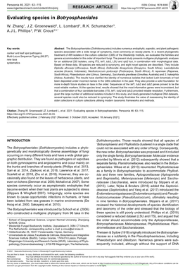 Evaluating Species in &lt;I&gt; Botryosphaeriales&lt;/I&gt;