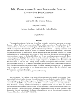 Policy Choices in Assembly Versus Representative Democracy: Evidence from Swiss Communes