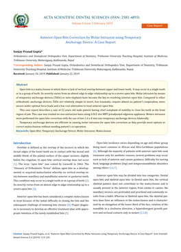 Anterior Open Bite Correction by Molar Intrusion Using Temporary Anchorage Device: a Case Report