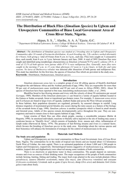 The Distribution of Black Flies (Simulium Species) in Ugbem and Ukwepeyiere Communities of Biase Local Government Area of Cross River State, Nigeria