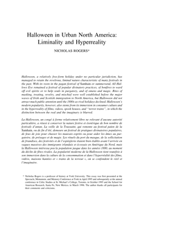 Halloween in Urban North America: Liminality and Hyperreality