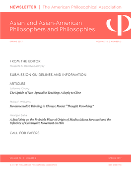 APA NEWSLETTER on Asian and Asian-American Philosophers and Philosophies