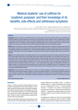 Medical Students' Use of Caffeine for 'Academic Purposes' and Their