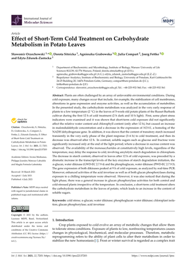 Effect of Short-Term Cold Treatment on Carbohydrate Metabolism in Potato Leaves