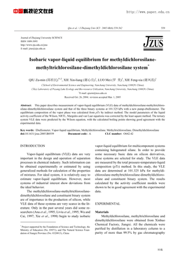 Isobaric Vapor-Liquid Equilibrium for Methyldichlorosilane- * Methyltrichlorosilane-Dimethyldichlorosilane System