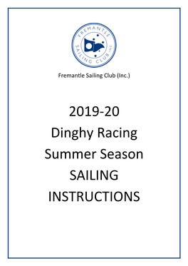 2019-20 Dinghy Racing Summer Season SAILING INSTRUCTIONS