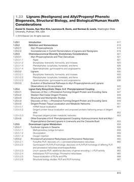 1.23 Lignans (Neolignans) and Allyl/Propenyl Phenols: Biogenesis, Structural Biology, and Biological/Human Health Considerations Daniel G