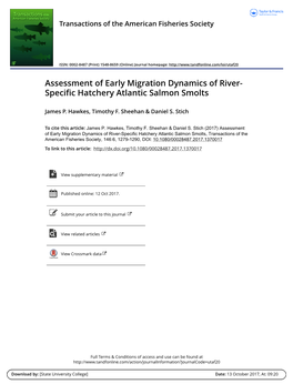 Assessment of Early Migration Dynamics of River- Specific Hatchery Atlantic Salmon Smolts