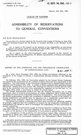 Admissibility of Reservations to General Conventions