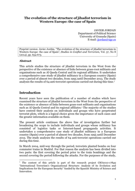 The Evolution of the Structure of Jihadist Terrorism in Western Europe: the Case of Spain