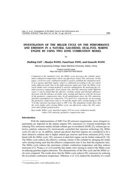 Investigation of the Miller Cycle on the Performance and Emission in a Natural Gas-Diesel Dual-Fuel Marine Engine by Using Two Zone Combustion Model