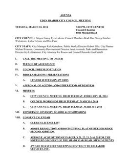 Agenda Eden Prairie City Council