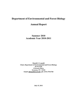 Department of Environmental and Forest Biology Annual Report