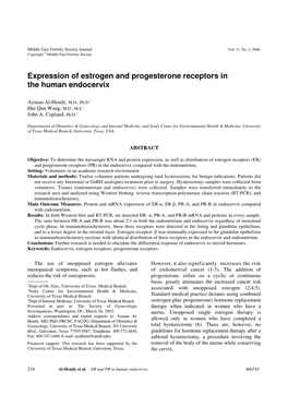 Expression of Estrogen and Progesterone Receptors in the Human Endocervix