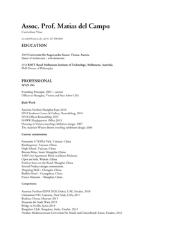 Assoc. Prof. Matias Del Campo Curriculum Vitae