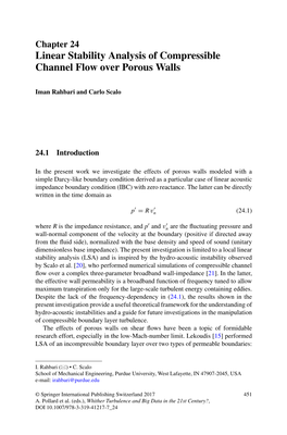 Chapter 24 Linear Stability Analysis of Compressible Channel Flow Over Porous Walls