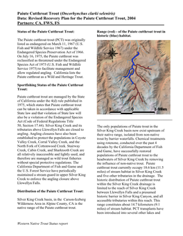 Paiute Cutthroat Trout (Oncorhynchus Clarki Seleniris) Data: Revised Recovery Plan for the Paiute Cutthroat Trout, 2004 Partners: CA, FWS, FS______