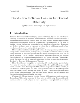 Introduction to Tensor Calculus for General Relativity C 1999 Edmund Bertschinger