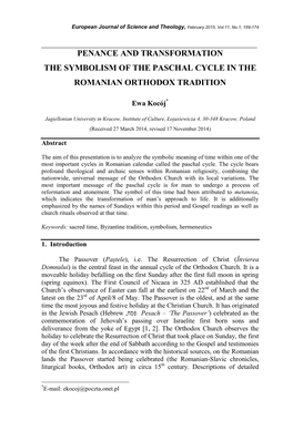 Penance and Transformation the Symbolism of the Paschal Cycle in the Romanian Orthodox Tradition