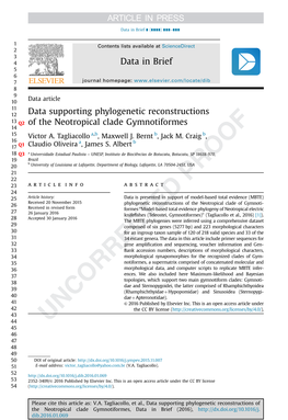 Data Supporting Phylogenetic Reconstructions of the Neotropical Clade Gymnotiformes, Data in Brief (2016)