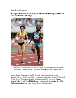 Campbell-Brown, Cantwell, and Samuels Triumph in Osaka - IAAF World Challenge
