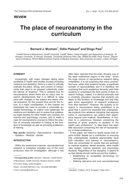 The Place of Neuroanatomy in the Curriculum