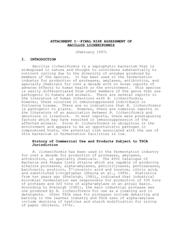 FINAL RISK ASSESSMENT of BACILLUS LICHENIFORMIS (February 1997)