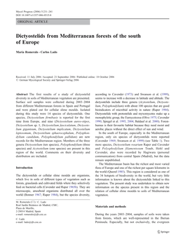 Dictyostelids from Mediterranean Forests of the South of Europe