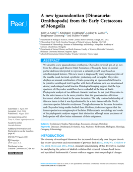 A New Iguanodontian (Dinosauria: Ornithopoda) from the Early Cretaceous of Mongolia