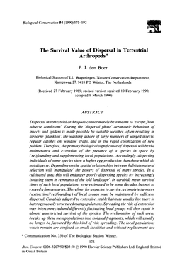 The Survival Value of Dispersal in Terrestrial Arthropods*