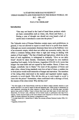 A STARVING MOB HAS NO Respecr URBAN MARKETS and FOOD RIOTS in the ROMAN WORLD, 100 B.C