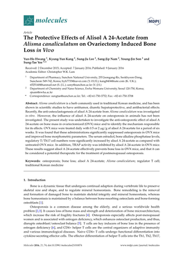 The Protective Effects of Alisol a 24-Acetate from Alisma Canaliculatum on Ovariectomy Induced Bone Loss in Vivo