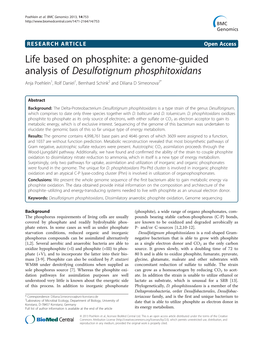 A Genome-Guided Analysis of Desulfotignum Phosphitoxidans Anja Poehlein1, Rolf Daniel1, Bernhard Schink2 and Diliana D Simeonova2*