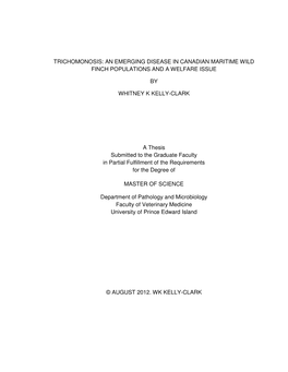 Trichomonosis: an Emerging Disease in Canadian Maritime Wild Finch Populations and a Welfare Issue