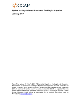 Update on Regulation of Branchless Banking in Argentina January 2010